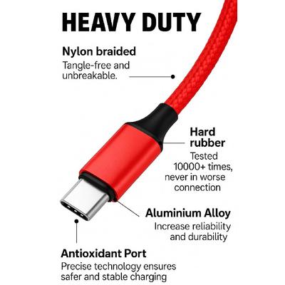 Кабель для зарядки USB 3-в-1, плетеный нейлон, Type-C Lightning, для инструментов Milwaukee - красный