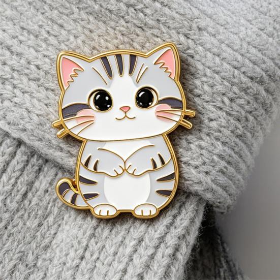Декоративная брошь Эмаль Форма мультяшного кота Сплав цинка Значок на лацкан Свитер Платье Костюм Значок на лацкан Универсальный аксессуар для наряда