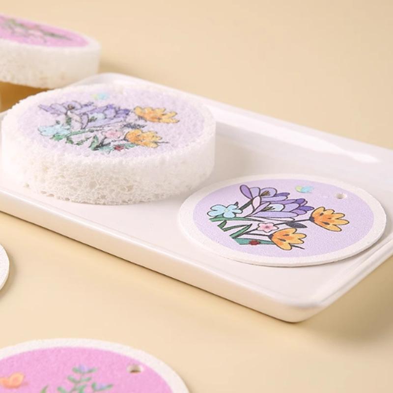 Сжатая древесная масса хлопковая тряпка кухонная чистка мытье посуды губка швабра круглая цветы принт губка толщина 1.85 см после замачивания