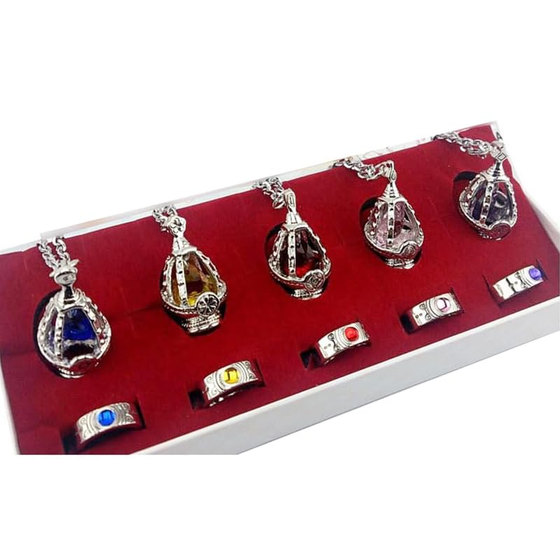 Полный набор из 5 колец с камнями души Puella Magi Madoka Magica с цепочками из камней! (Ожерелье) + (Душа + Кольцо)