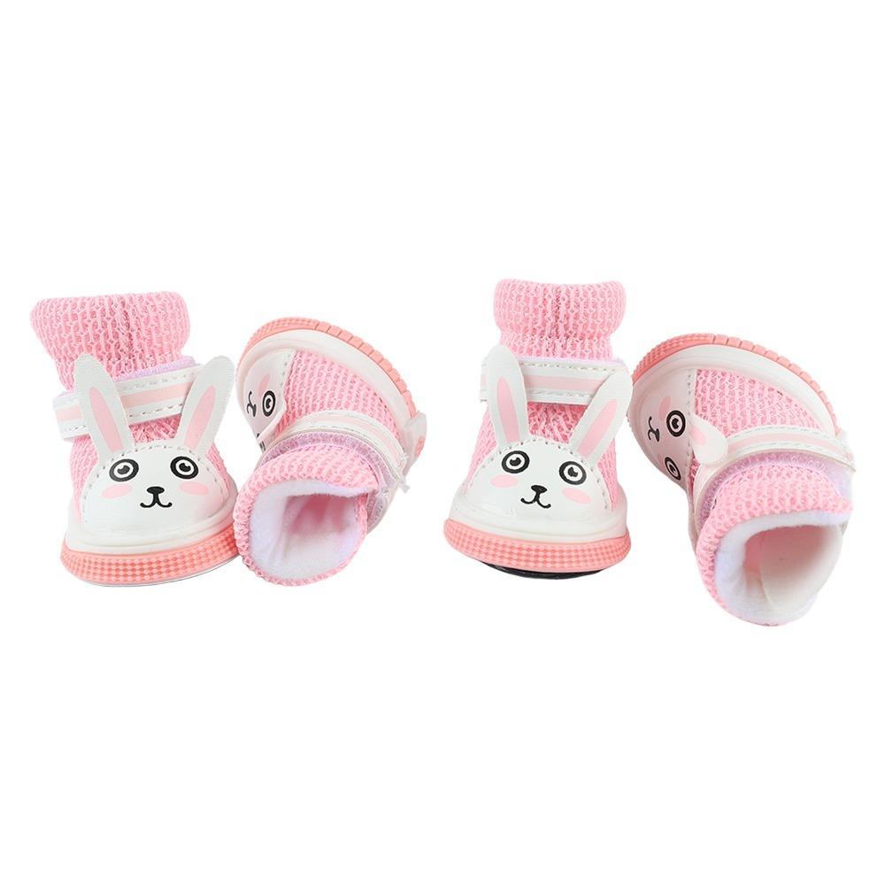 4 pcs Adjustable Strap Dog Boots Breathable Mesh Dog Sneakers Pet Footwear Indoor Home Use
