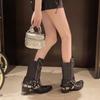 2025 Fashion Casual Boots for Women Wide Calf Punk Black Short Metal Western Cowboy Boots with Pointed Toe Boots Zapatos Mujer