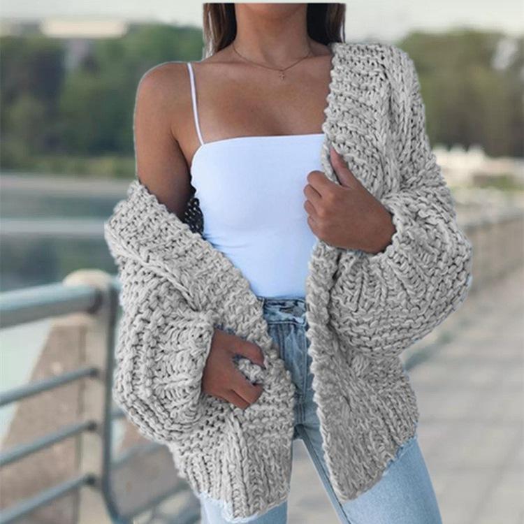 Women's Long Sleeve Batwing Cardigan Sweater - Plush, Loose, Plus Size Knitted Outerwear