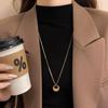Minimalist Gold Color Stainless Steel Circular Droplet Shape Pendant Necklace for Women Non-fading Long Sweater Chain Jewelry