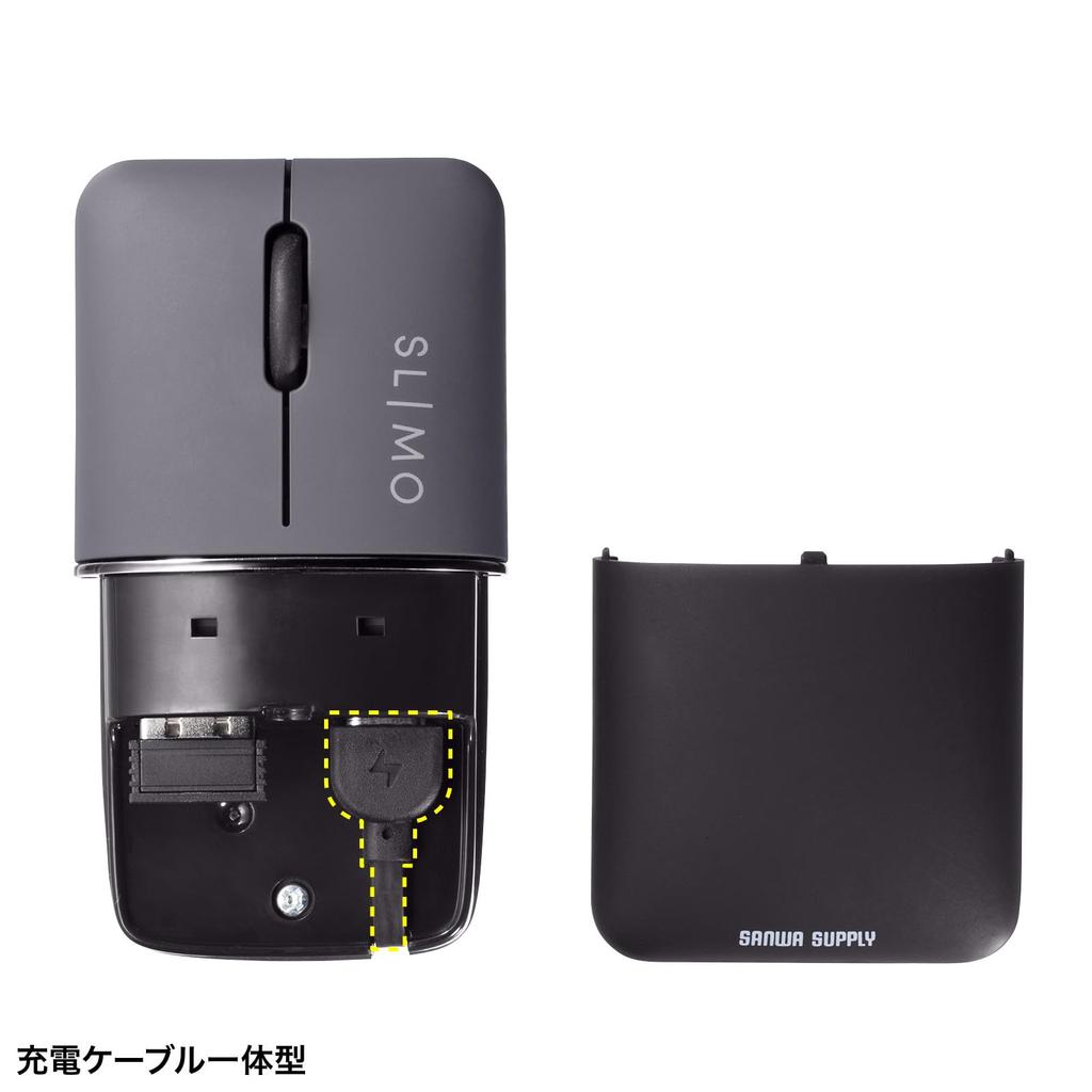 SANWA SUPPLY Бесшумная беспроводная мышь с синей светодиодной подсветкой, тонкая SLIMO/черная (перезаряжаемый) MA-WBBS310BK