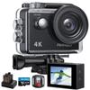 AKASO Action Camera EK7000 4K 20MP with 64GB Memory Underwater Camera with External 40M HDMI Remote Two 1050mAh and Wide Range of Accessories Card,
