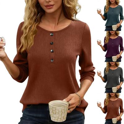 Женский модный пуловер с круглым вырезом, длинными рукавами, пуговицами, повседневный, свободного кроя