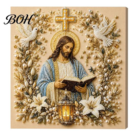 Decorative Balcony Pieces DIY Jesus Pearl Art Kit, Diamond Painting for Adults, Christian Mosaic Colorful Crafting Materials Craft Christ Gem Crafts,