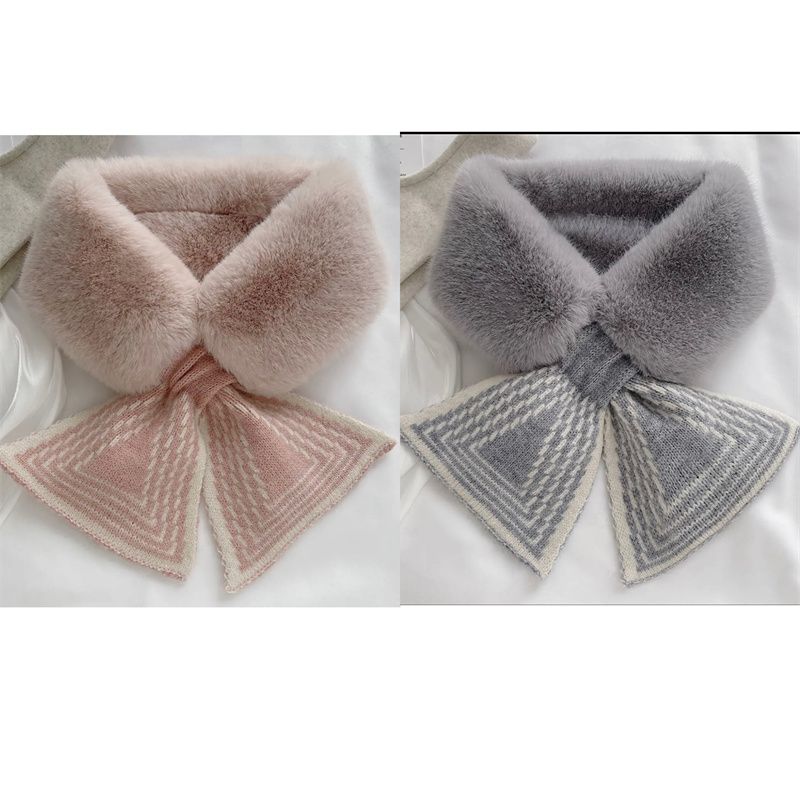 Женский осенне-зимний шарф, универсальный корейский вариант плюшевого шарфа из искусственного меха кролика выдры, в полоску, утолщенный теплый меховой воротник на шее