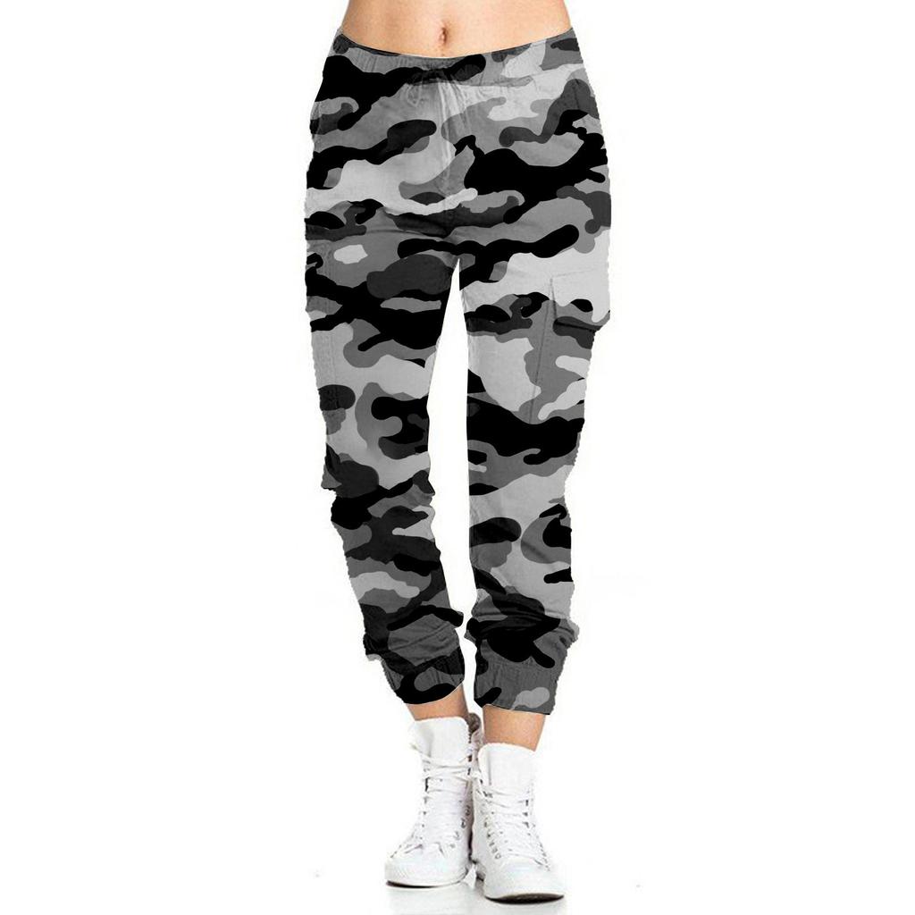 Женские камуфляжные повседневные брюки-карандаш с эластичной резинкой на талии и боковыми карманами