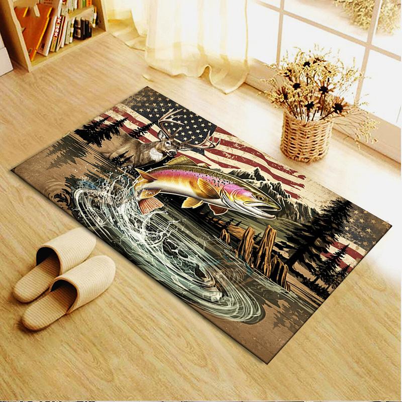 Bass Fishing Carpet Rug for Living Room Bedroom Home Sofa Decoration,Kids play Non-slip Floor Mat