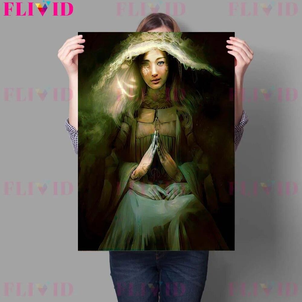 Cowled Witched And Blood Witch Wall Art Canvas Painting Swamp Witch,Blue Moon Art Poster And Print Home Decoration Unframed No Frame