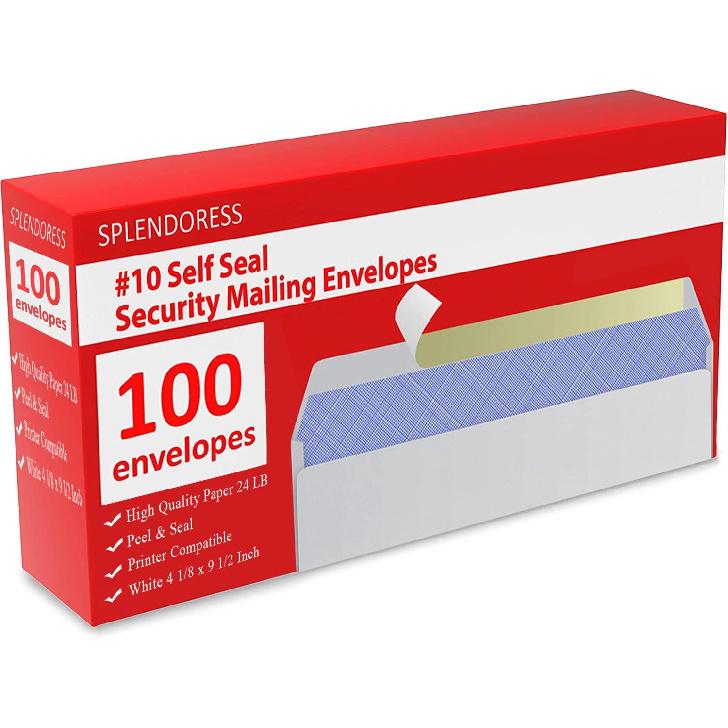 #10 Envelopes Letter Size Self Seal | 100 Business Mailing Security Peel and Sealing Envelope | 100% Tinted | no 10 White Windowless Legal Regular