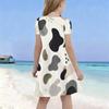 Girls Round Neck Short Sleeve Blue Printed A Line Flared Dress