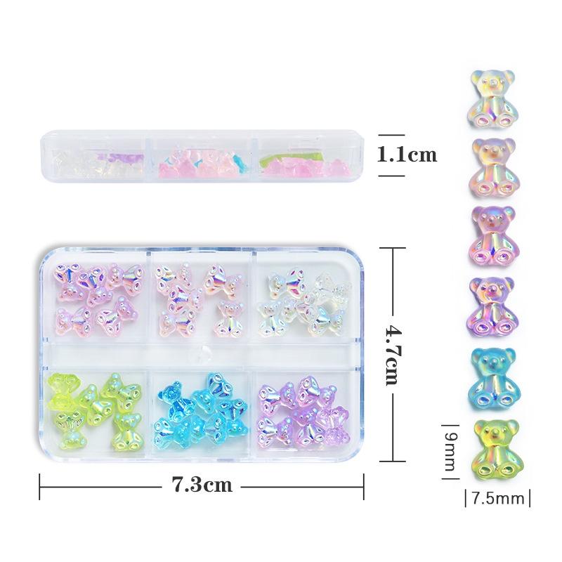 30pcs Aurora Mixed Resin Nail Charms 3D Ribbon Flower Bear Butterfly Nail Rhinestone Decoration Parts DIY Manicure Supplies