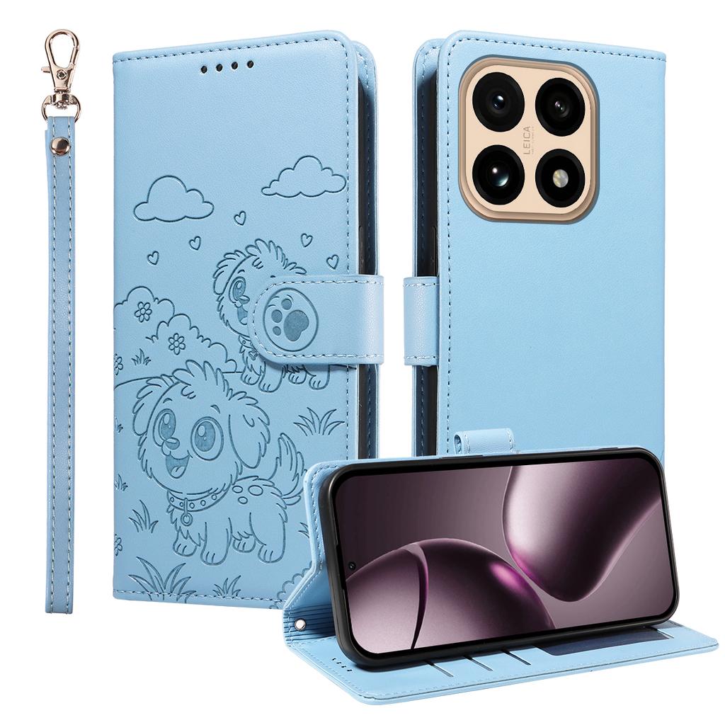 Для Xiaomi 15T Чехол с блокировкой RFID, с тисненым узором собаки, из ПУ кожи, чехол для телефона с ремешком на запястье