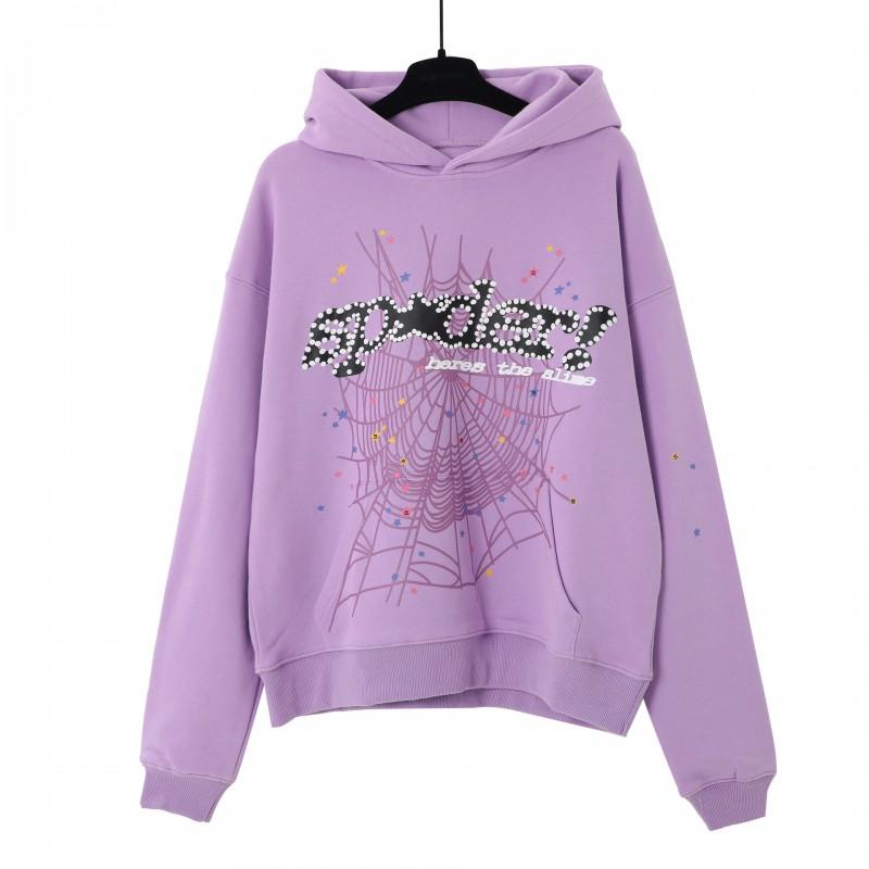 Sp1der Hip Hop Artist Inspired Foil Print 555 Couple Hoodie Pink Unisex Oversized Sweatshirt