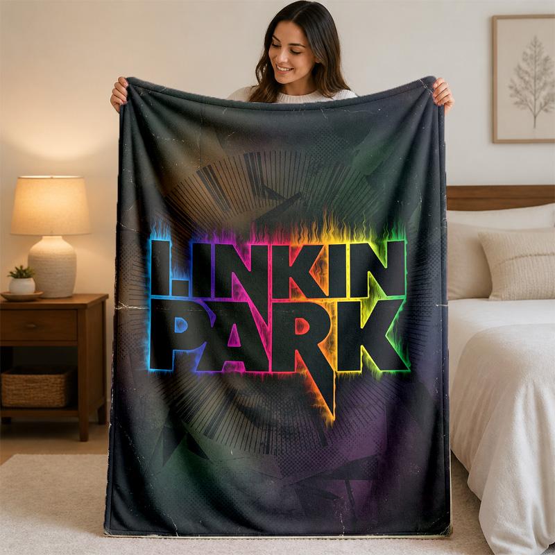 Linkin Park Print Flannel Blanket Cozy Lightweight Plush Throw Blanket For Bed Sofa Household Use