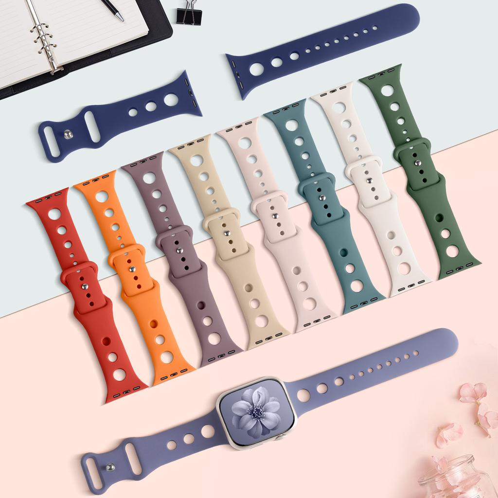 Breathable Strap For Apple Watch Band 40mm 44mm 46mm 45mm 49mm 41mm Silicone Correa Bracelet iWatch series 8 9 se 10 11 ultra2 3