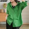 2022 Новая блузка больших размеров, осенний стиль, повседневная однотонная женская базовая льняная рубашка с длинным рукавом, белый кардиган, зеленые рубашки, топы, футболки, свободные