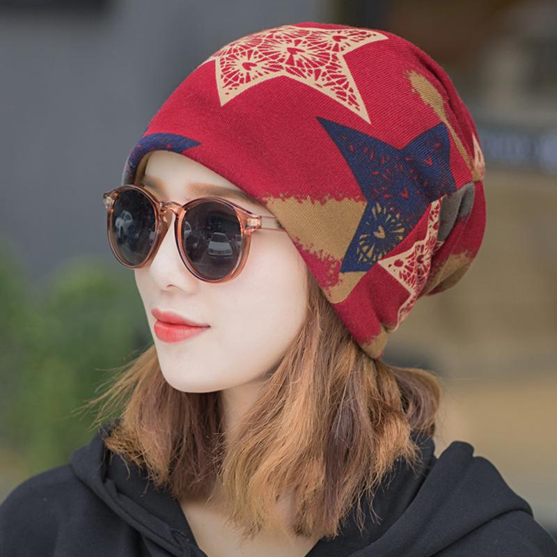 New fashion color matching five-pointed star pullover hat, European and American style ear protection headgear is hot-selling in stock