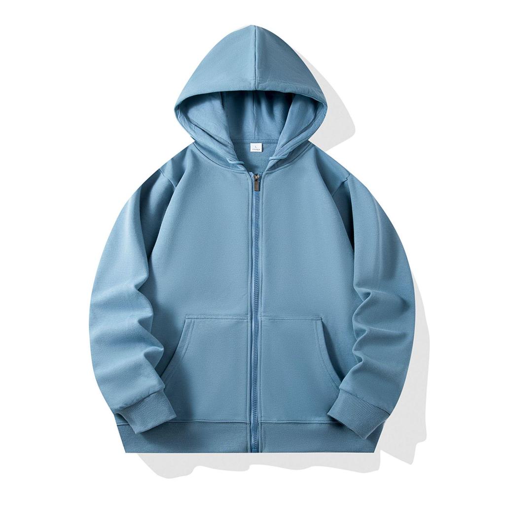 Autumn Children's Terry Cloth Zip-Up Hoodie with Pocket - Solid Color Korean Style Parent-Child Jacket