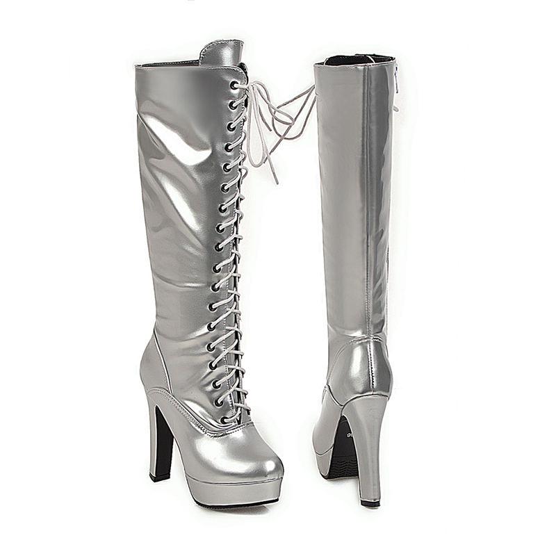 Женские сапоги на высоком каблуке, сексуальные, в европейском и американском стиле, осень и зима, новые, водонепроницаемые, на платформе, с толстым каблуком, большие размеры, римские сапоги