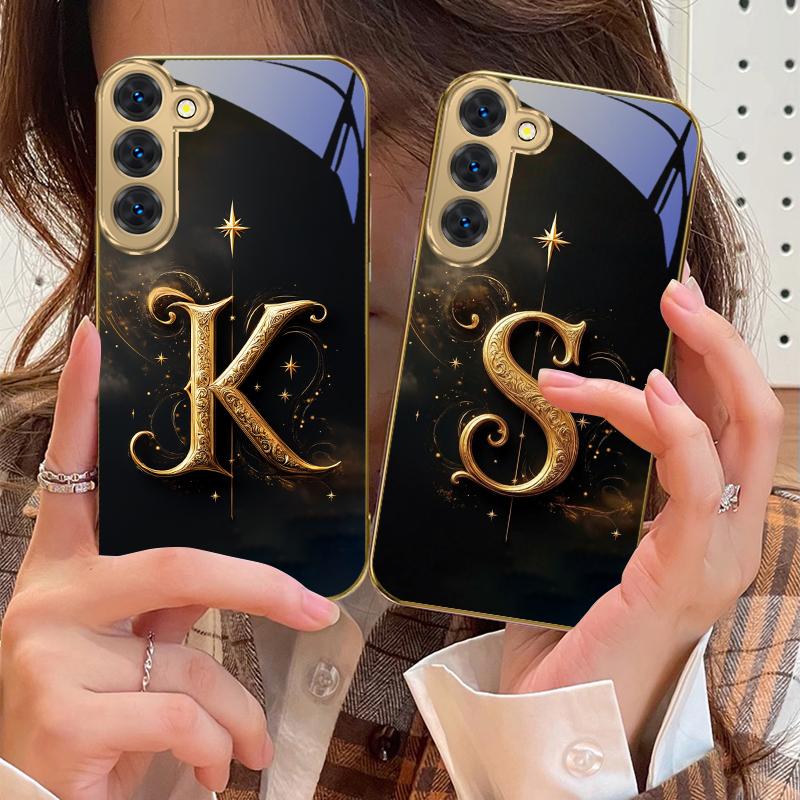Магические буквы "K S A" Для Samsung Galaxy S26 S20 FE S21 S22 S23 Plus S24 Ultra 25Ultra S21+ S9 S22 S8 Золотой стеклянный чехол для телефона