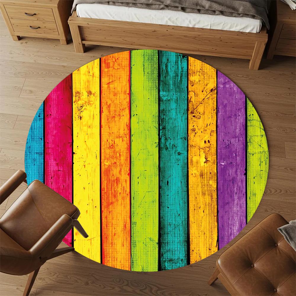 1pc rainbow wooden Round Chair mat Area Rug - Non-Slip, Floor Mat for Office, Bedroom, and Indoor Decor c1118076