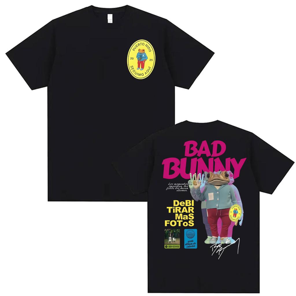 Rapper Bad Bunny Vintage T-shirt Debi Tirar Mas Fotos Album Cotton Casual T Shirts Men Women Harajuku Hip Hop Style T Shirt