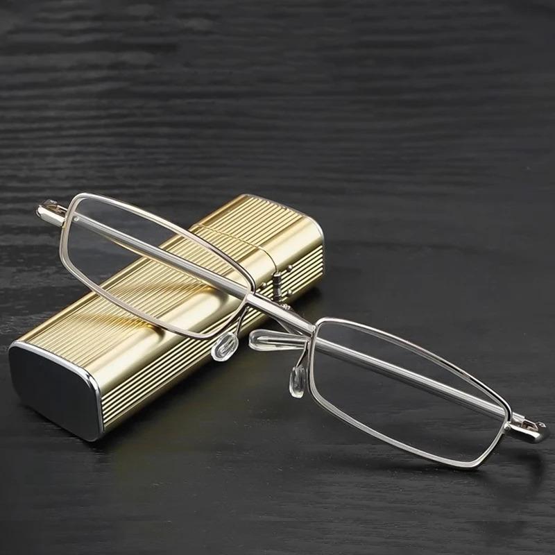 Portable Mini Folding Reading Glasses Women Men Luxury Business Square Presbyopia Eyeglasses Finished Eyewear Diopter with Case