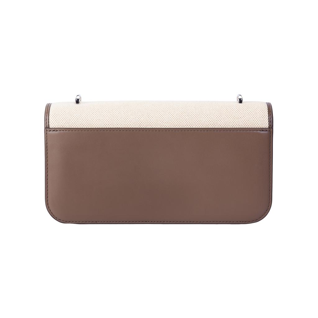 Tory Burch Eleanor Metallic Double T Logo Leather Shoulder Bag Women Shoulder Bag Brown Beige 153005-093