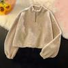 Women Winter Sweatshirt with Drawstring Hem Half-high Collar Thick Fleece Zipper Coat