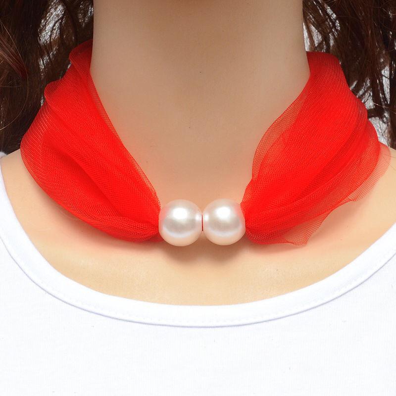 Elegant Mesh Lace Pearl Decoration Cute Scarf Necklace Wedding Prom Jewelry For Women Short Neck Covering Clothing Accessories