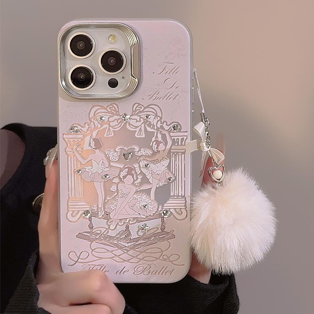 Девушка-балерина Подходит для iPhone15 14Promax Чехол для мобильного телефона 12 Apple 13 Лазерный 16 Веревка с шерстяным помпоном 14 Жесткий