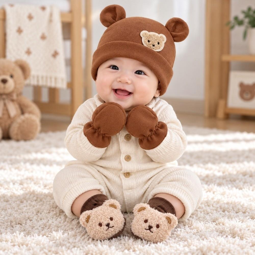 Warm Baby Hat Gloves Socks Set Breathable Infant Mittens Soft Newborn Hat Unisex