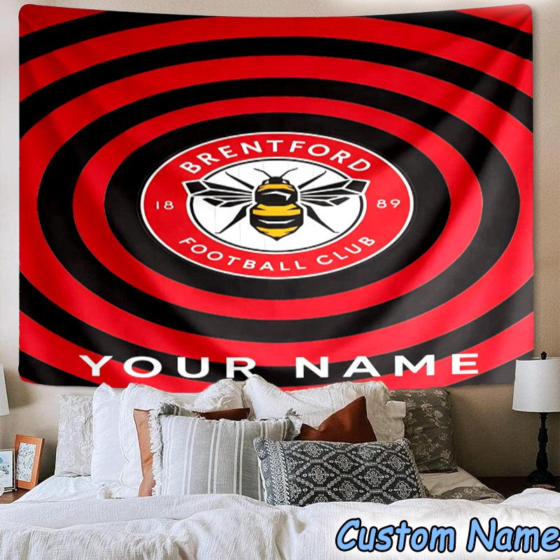 Custom Name Brentford Football Club Crest Printed Tapestry, for Bedroom,Livingroom, dormitory, Large Wall Decor, Fabric Decor Fan Birthday Gifts