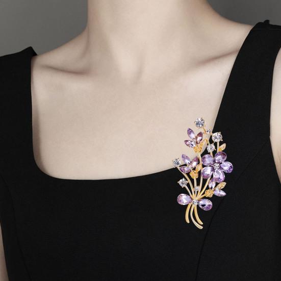 Женская элегантная брошь в форме букета, блестящие стразы, инкрустированная булавка, воротник костюма, шаль, шарф, значок, аксессуары для костюма