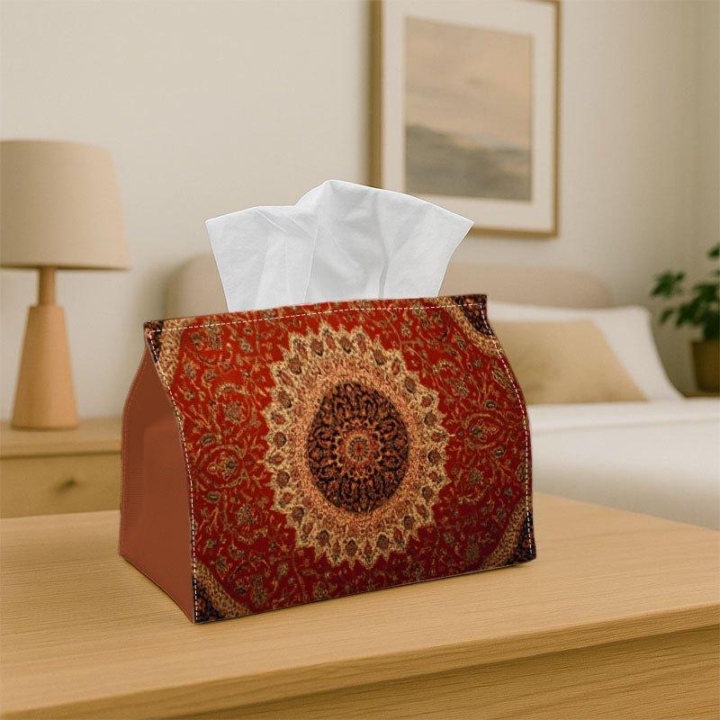 1pc Tissue Box Holder Features an Orange Persian Design Intricately Placed in The Center of The Rug - a Versatile Napkin Dispenser Suitable for Home G