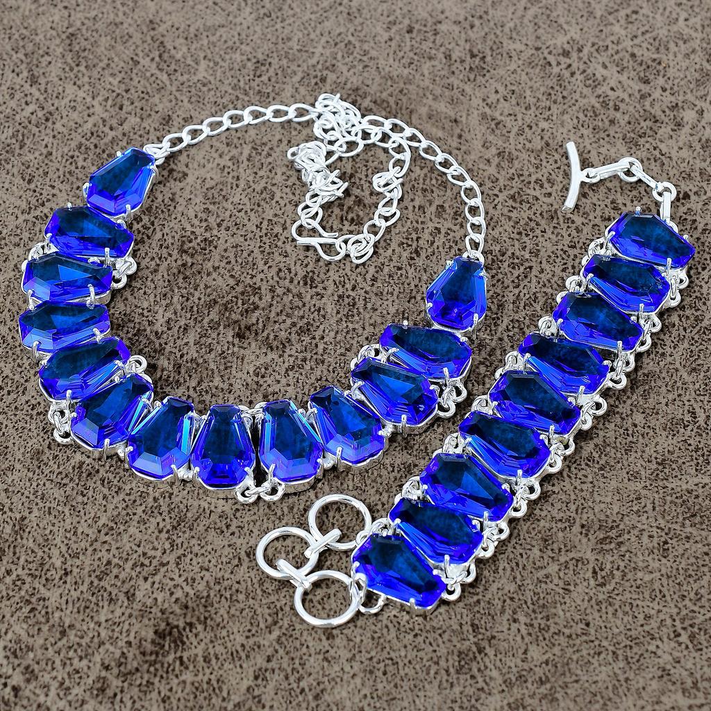 Blue Topaz Gemstone Handmade  925 Sterling Silver Jewelry Set KKG-453