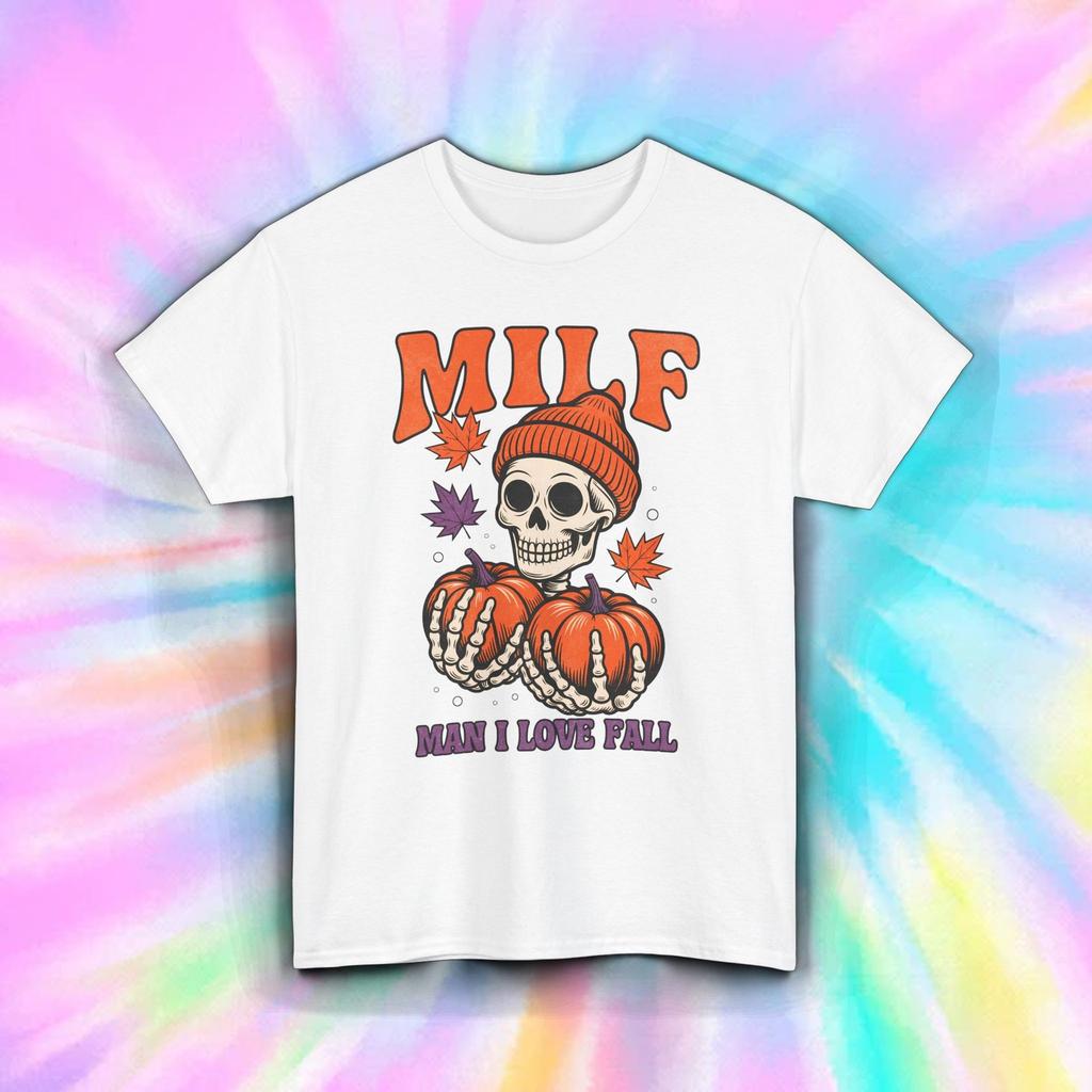 Funny Fall MILF T Shirt Skeleton Pumpkin Autumn Graphic Tee Halloween S-4xl