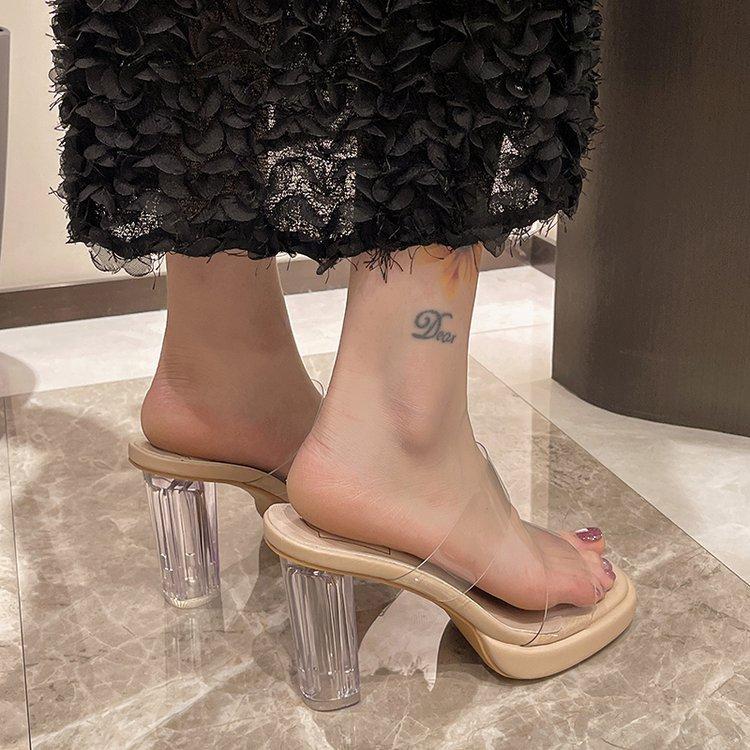 Большие хрустальные тапочки, женская летняя одежда, модная фея, французские прозрачные босоножки на высоком толстом каблуке, нишевое чувство