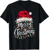 Merry Christmas Lights Red Santa Hat Xmas Family Men Women T-Shirt Tops Tees Men's Women's