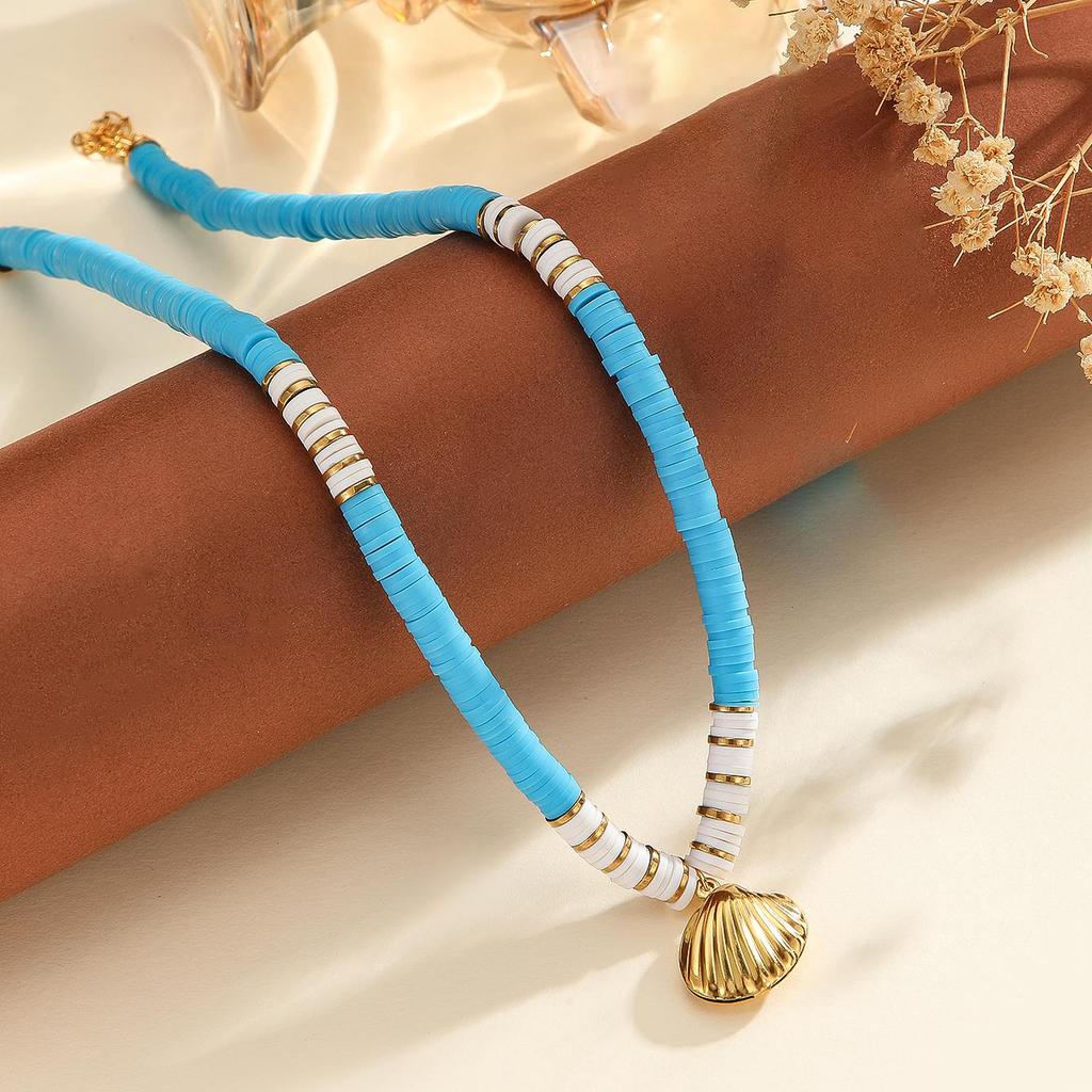 Atoztide Fashion Ocean Series Polymer Clay Necklace Bracelet Jewelry Set for Women Stainless Steel Shell Conch Pendant Set Gift