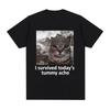 I Survived Today 's Tummy Pain T-shirt Meme Cat Pattern T-shirt Men Short-sleeved Casual 100% Cotton T-shirt