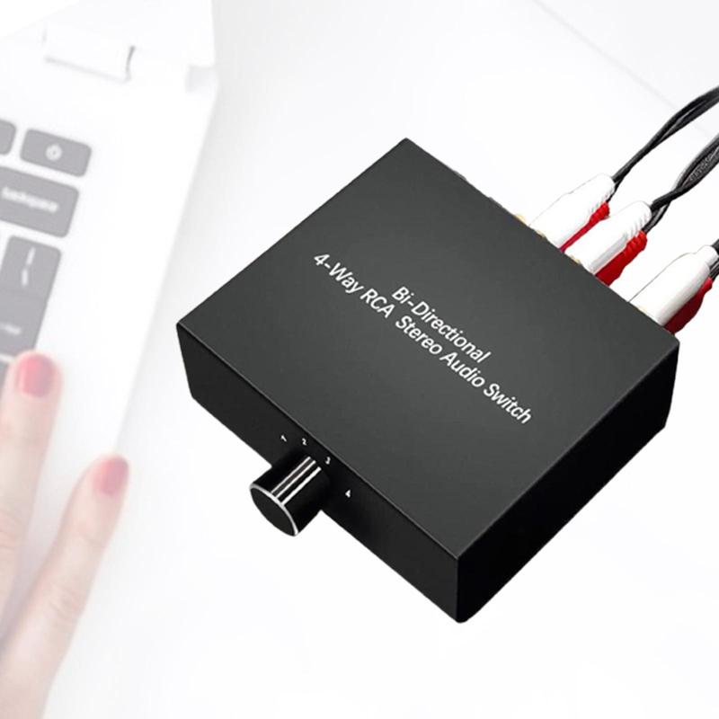 4 Ports Bi-directional R L RCA Audio Switcher Box Audio Rotary Switch Plug and Play Audio Splitter for TV Game Console Headphone