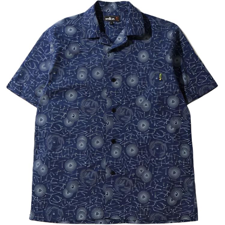 A BATHING APE Shirts Unisex Dark Blue Moderate Hawaii 7G30-131-007