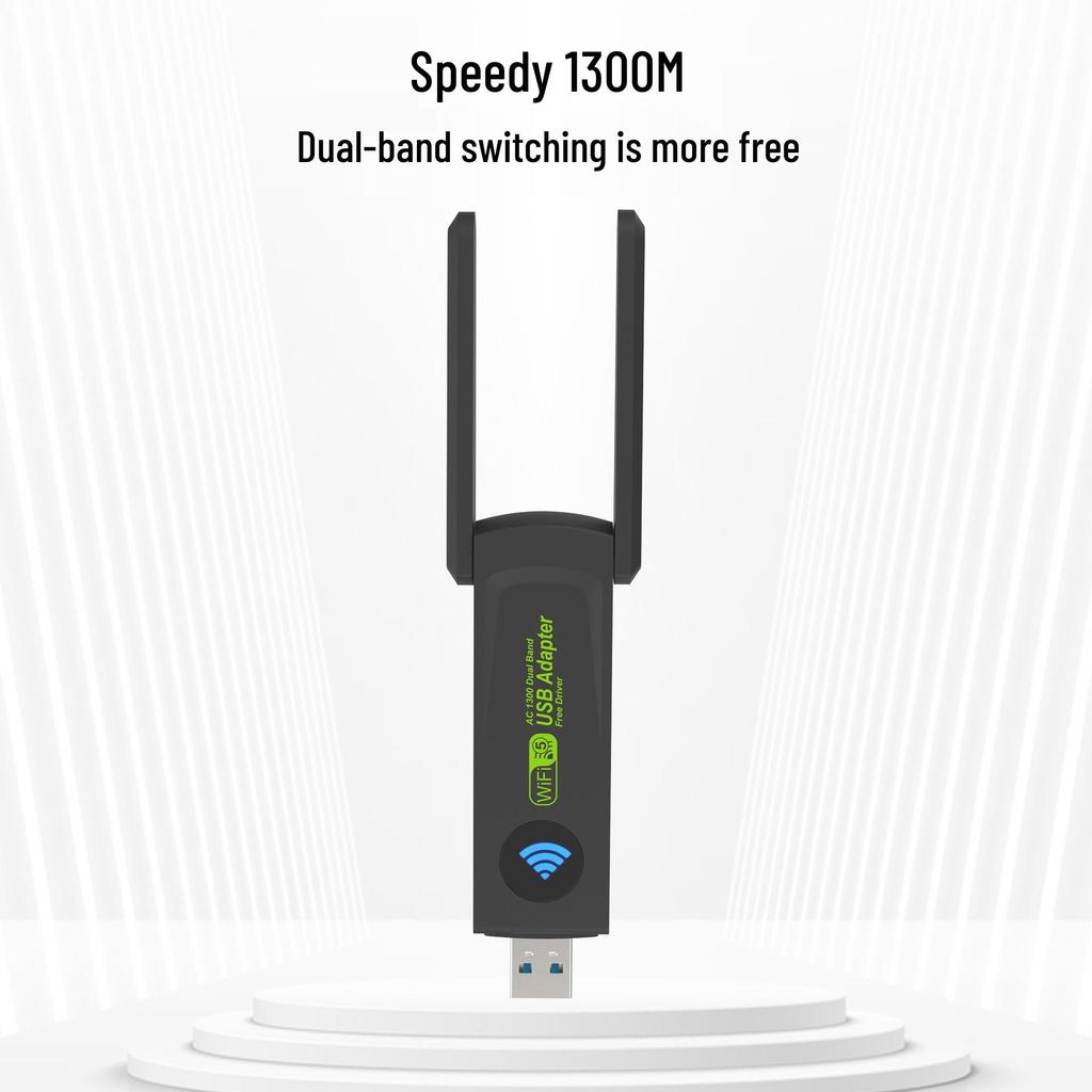 Двухдиапазонный беспроводной сетевой адаптер 1300M 5G - Plug & Play для ноутбука/настольного компьютера
