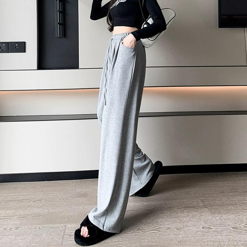 2025 Маленькие женские серые широкие спортивные штаны - Повседневные брюки на кулиске для осени/зимы (XS)