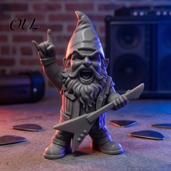 Cool Niche Room Decoration Rock Guitar Dwarf Figurine, Retro Punk Style Garden Gnome Statue, Unique Patio Landscape Decor Hand Painted PLA Sculpture